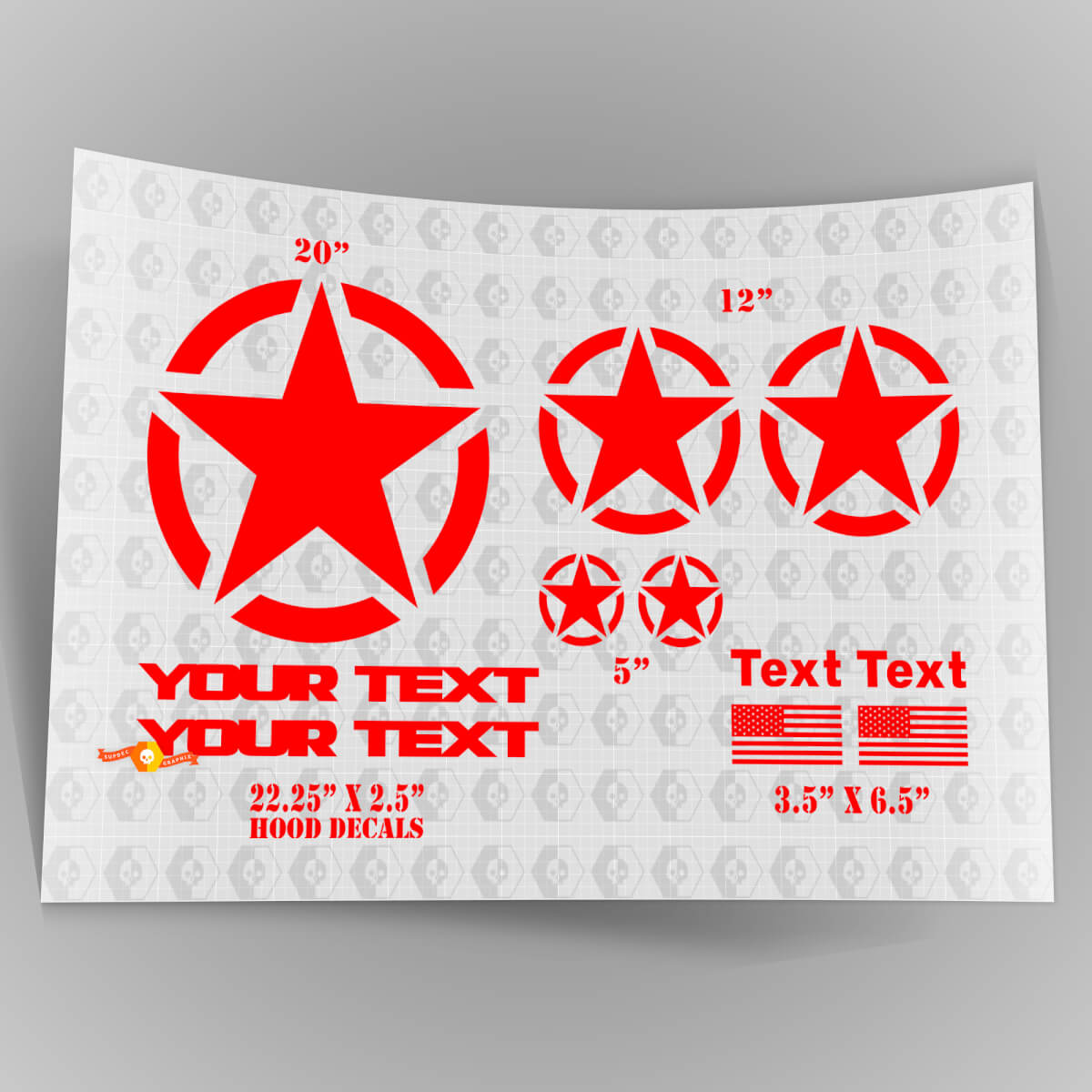 Jeep Wrangler Oscar Mike style military  star decal kit + hood Stickers Decals
