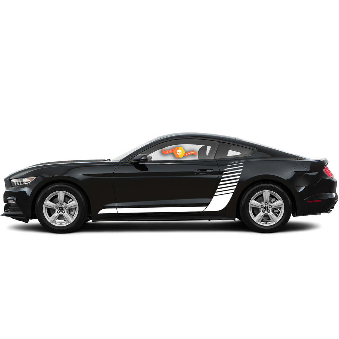 Side Hockey Style Strobe Stripes Vinyl Decals for Ford Mustang 2015-2017