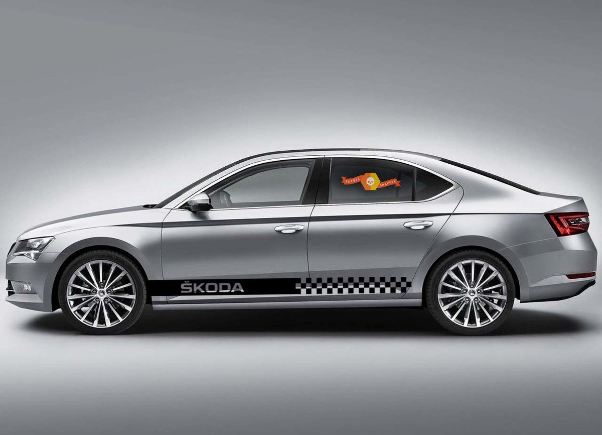 SKODA 2x side stripes vinyl graphics body decals racing sticker emblem logo
