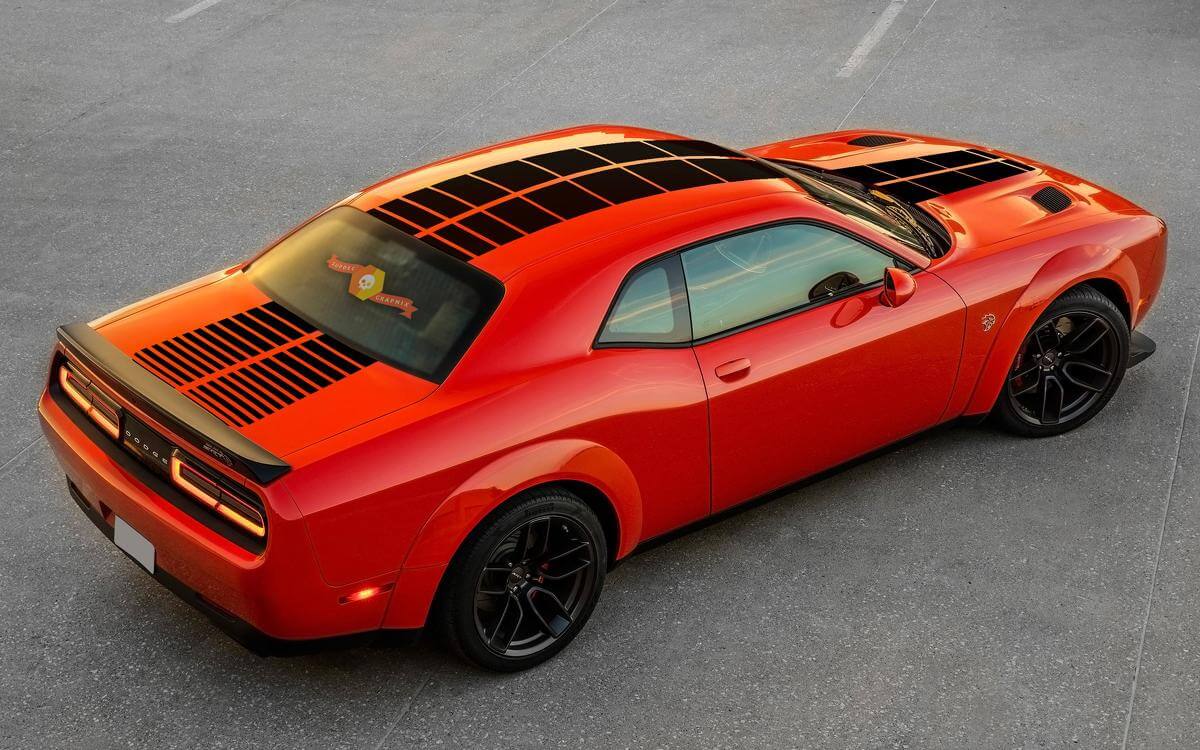 Double Checked Stripes Bonnet Roof Boot Vinyl Decal Sticker for Dodge Challenger