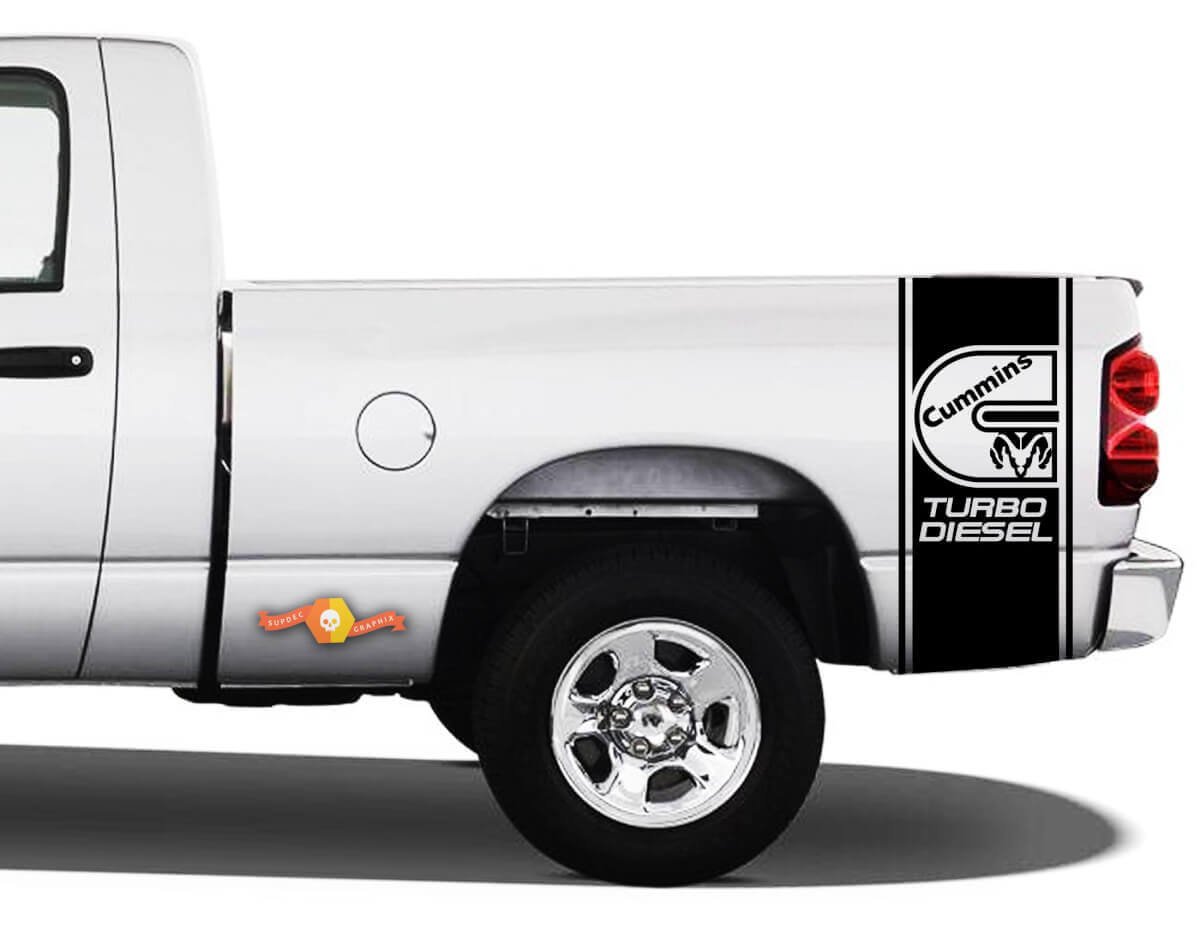 Cummins Turbo Diesel Bedside Stripes Vinyl Decal Set for Dodge Ram Truck