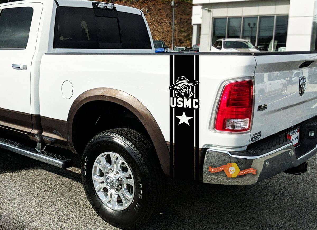 Pair bedside USMC marines vinyl rear Stickers Decals for Dodge Ram 1500 Ford Toyota F150
