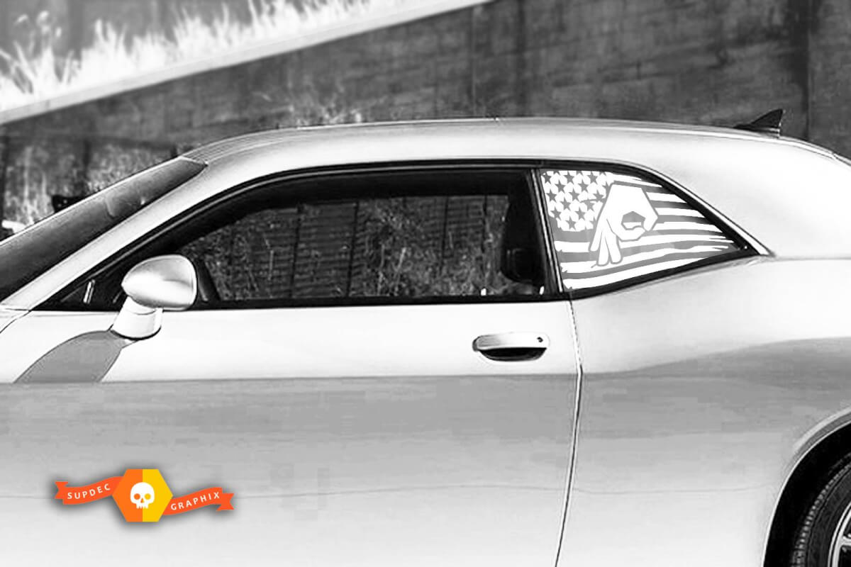 2 Dodge Challenger Window Custom US flag Vinyl Windshield Decal Graphic Stickers
