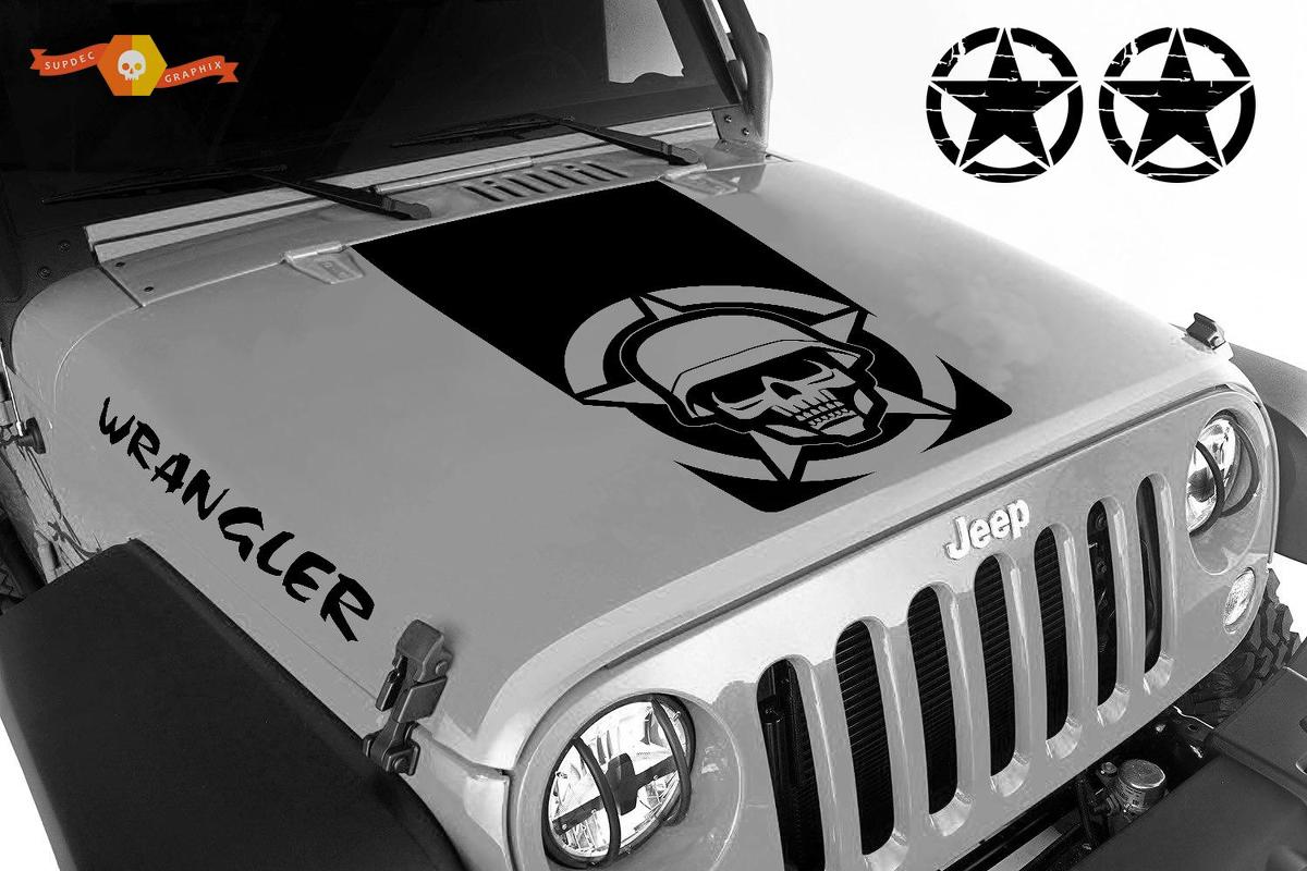 Blackout military skull 5 piece vinyl hood Stickers Decals set Jeep Wrangler JK JKU LJ TJ
