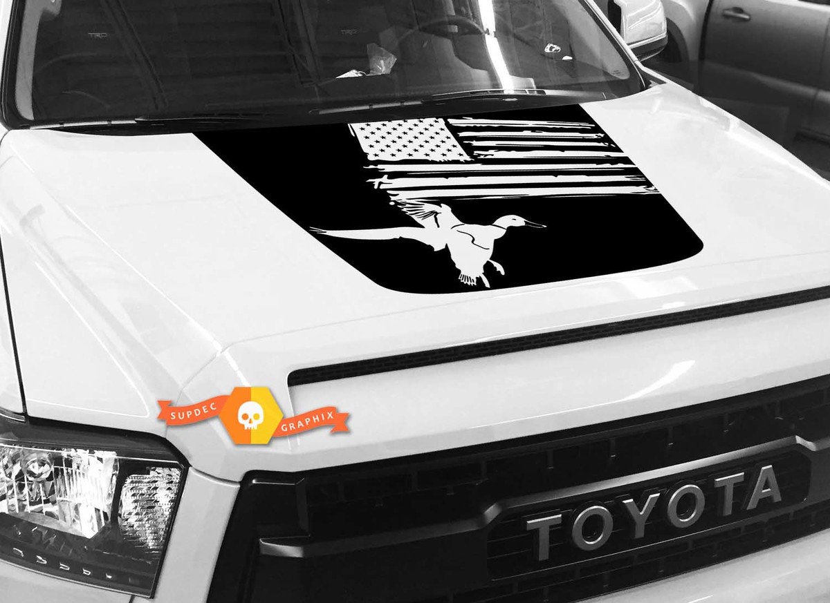 Hood USA Distressed Flag Ducks graphics Sticker Decal for TOYOTA TUNDRA 2014 2015 2016 2017 2018 #12
