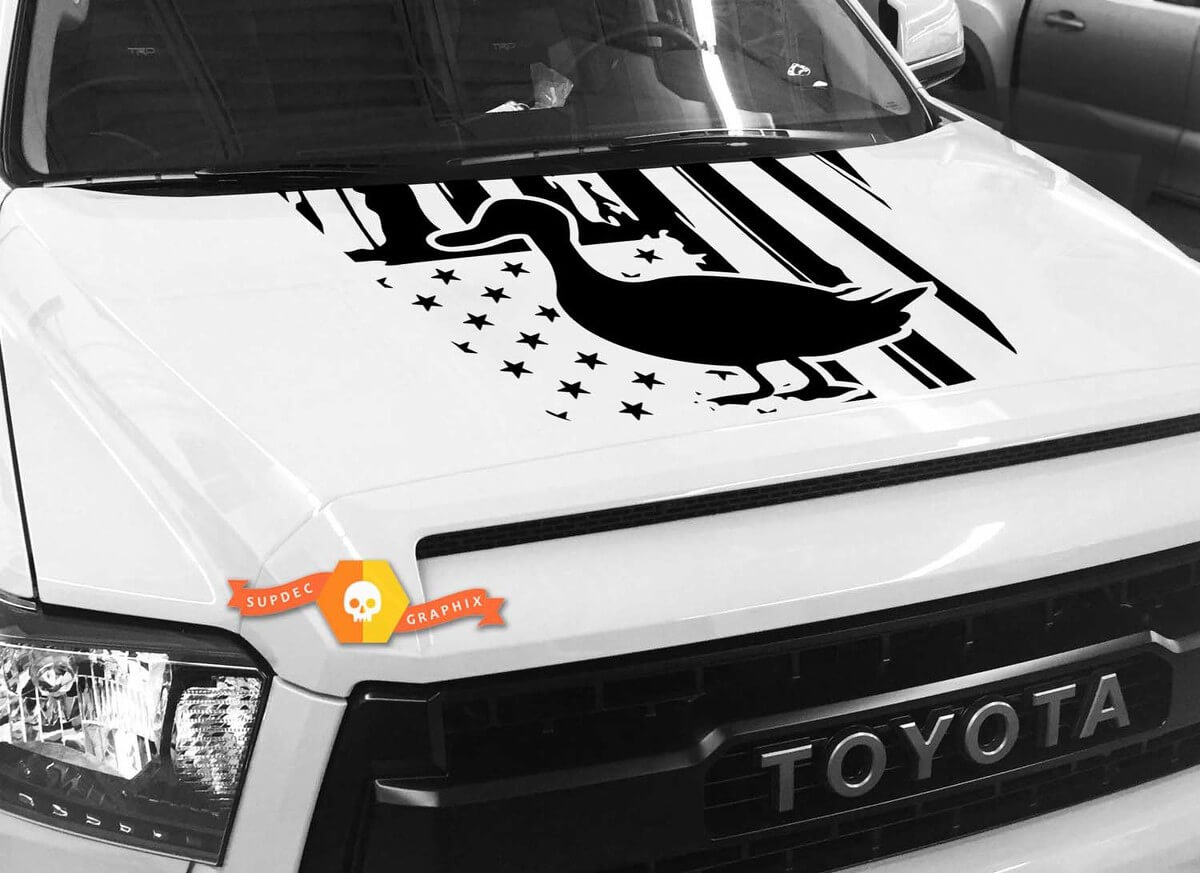 USA Flag Duck Silhouette Hood Vinyl Decal for Toyota Tundra 2014-2018