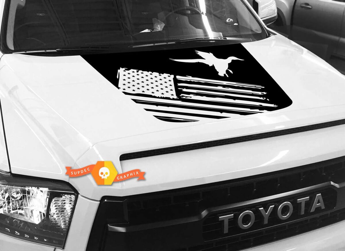 USA Flag Landing Duck Hood Vinyl Decal for Toyota Tundra 2014-2018