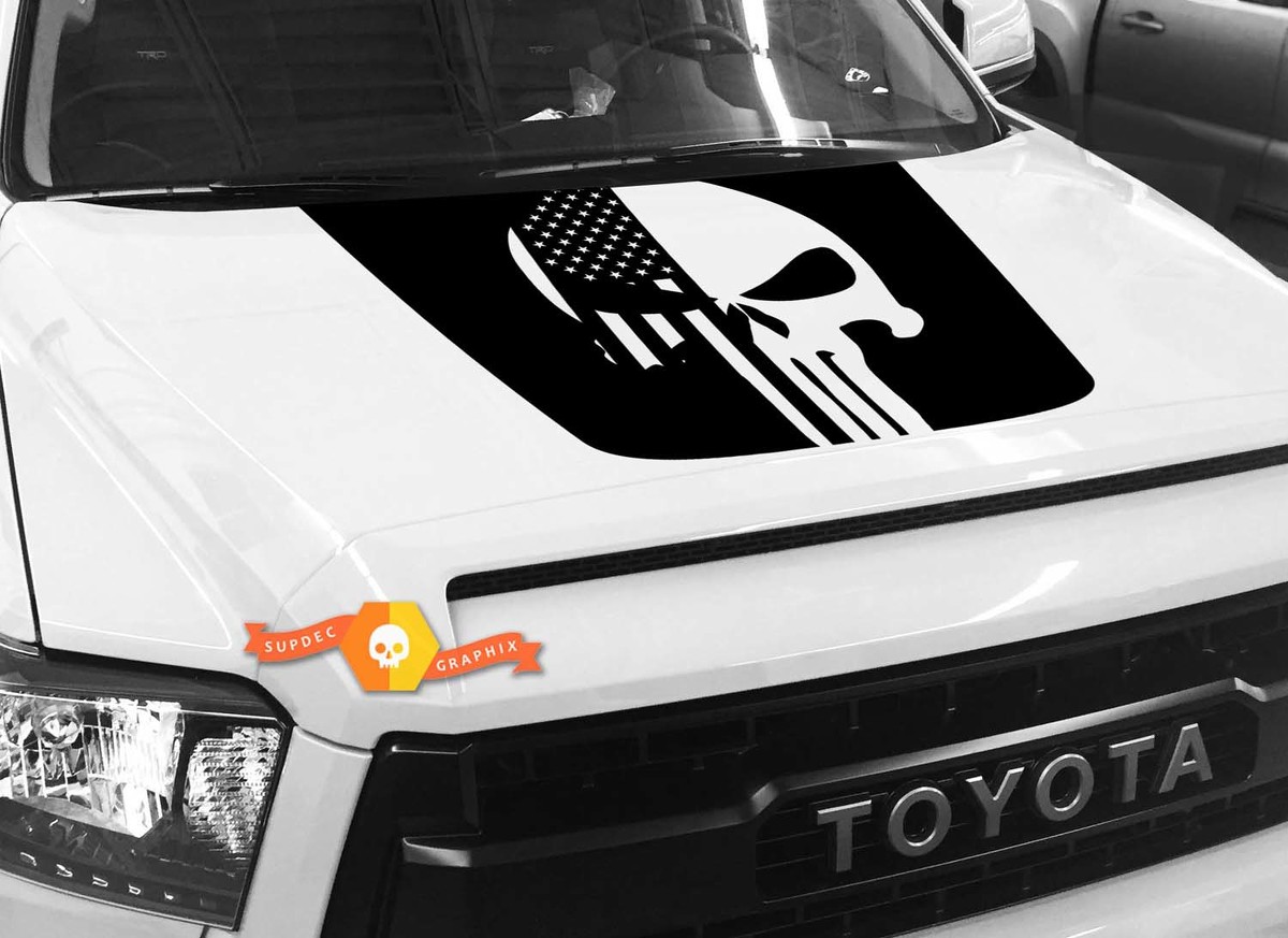Hood USA Distressed Punisher Flag graphics Sticker Decal for TOYOTA TUNDRA 2014 2015 2016 2017 2018 #33
