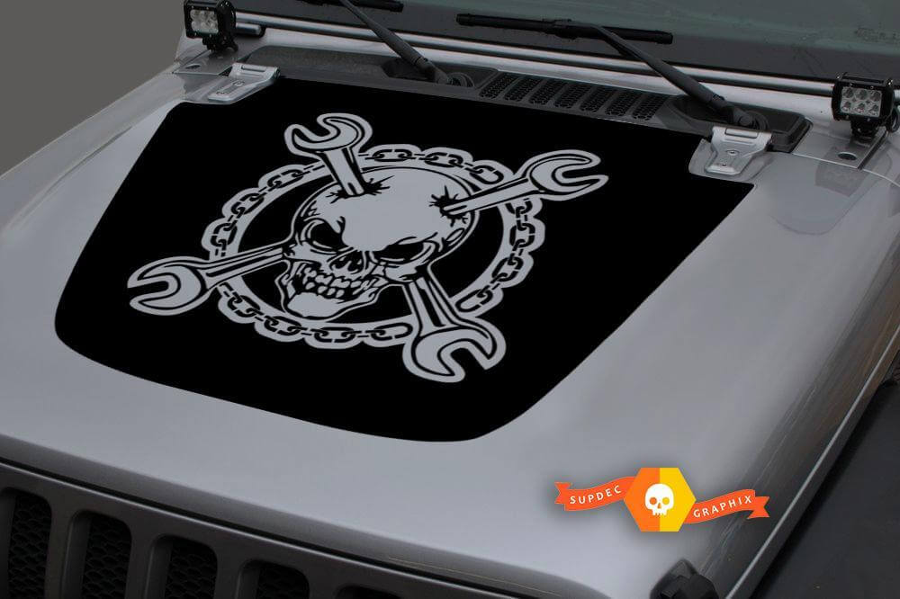 Jeep Hood Vinyl Skull Distressed Blackout Decal Sticker for 18-19 Wrangler JL#2
