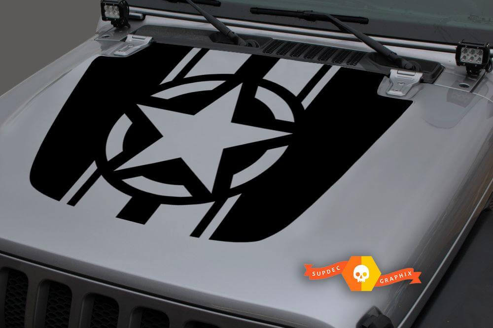 Jeep Hood Vinyl Military Star Blackout Decal Sticker for 18-19 Wrangler JL#2
