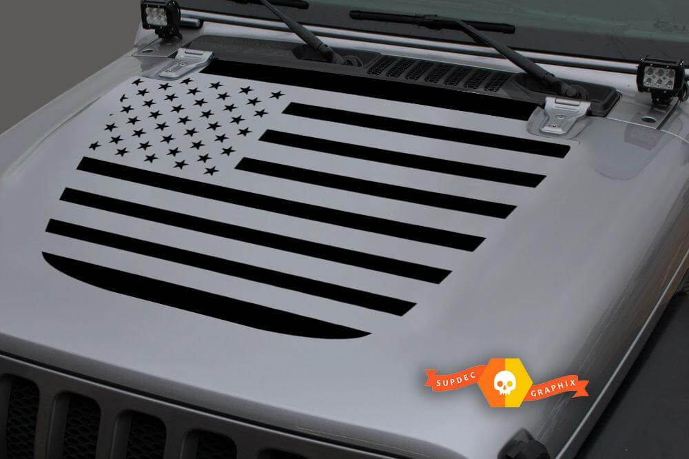 USA Flag Blackout Bonnet Vinyl Decal Sticker for Jeep Wrangler JL 2