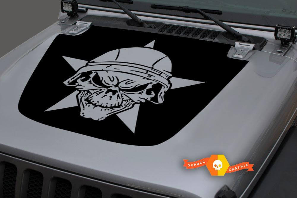Military Star Skull Blackout Hood Vinyl Decal Sticker for Jeep Wrangler JL 3
