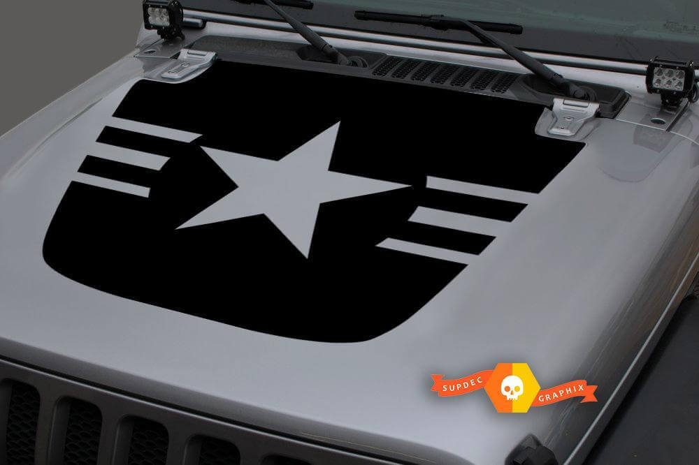 Military Star Blackout Hood Vinyl Decal for Jeep Wrangler JL