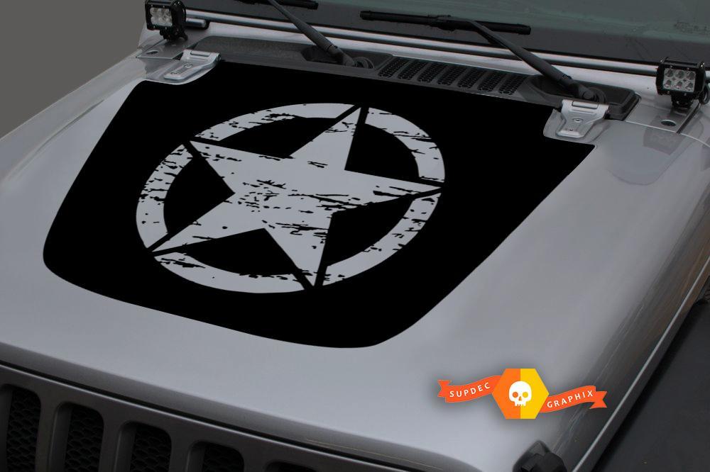 Distressed Army Star Hood Vinyl Decal Sticker for Jeep Wrangler 2018-2019