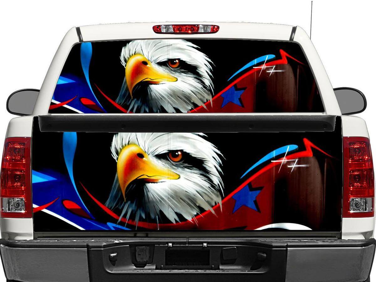 Bald Eagle USA Flag Rear Window or Tailgate Decal for Pickup Truck SUV