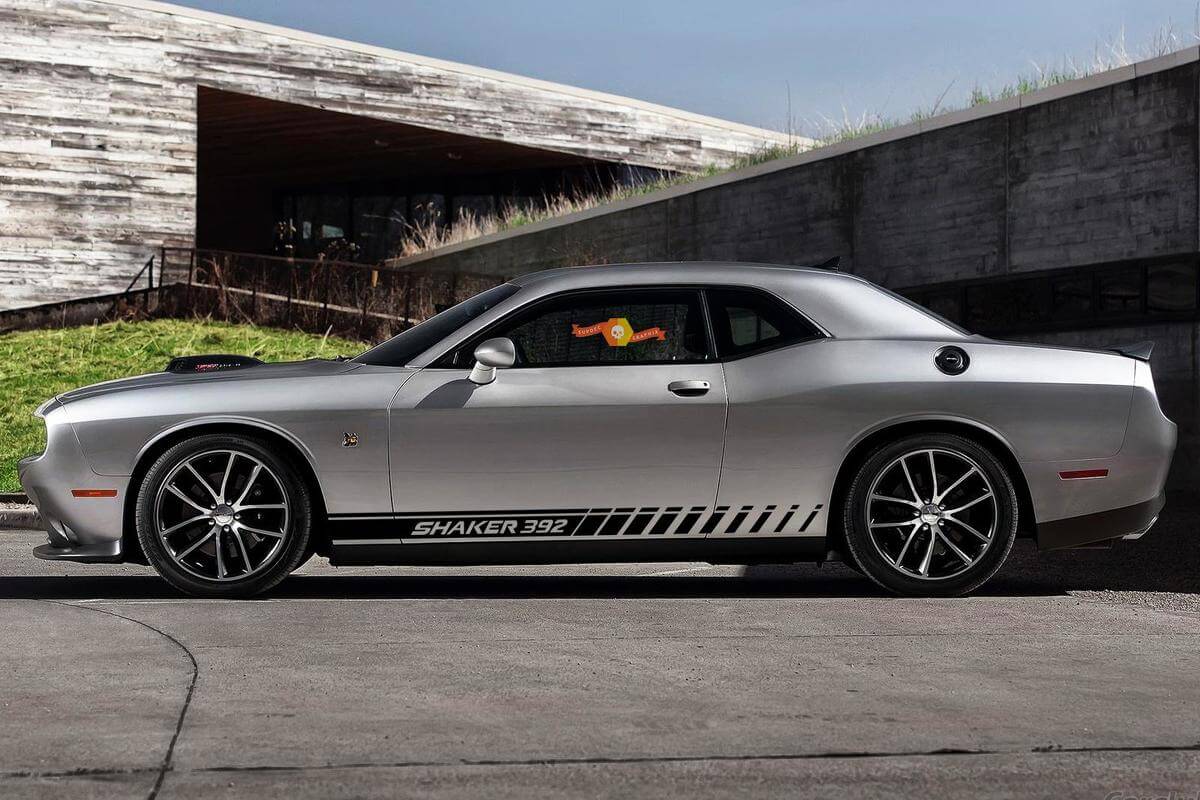 2X SHAKER Rocker Panel Negative Space Stickers Decals Stripe Vinyl Graphics for Dodge Challenger