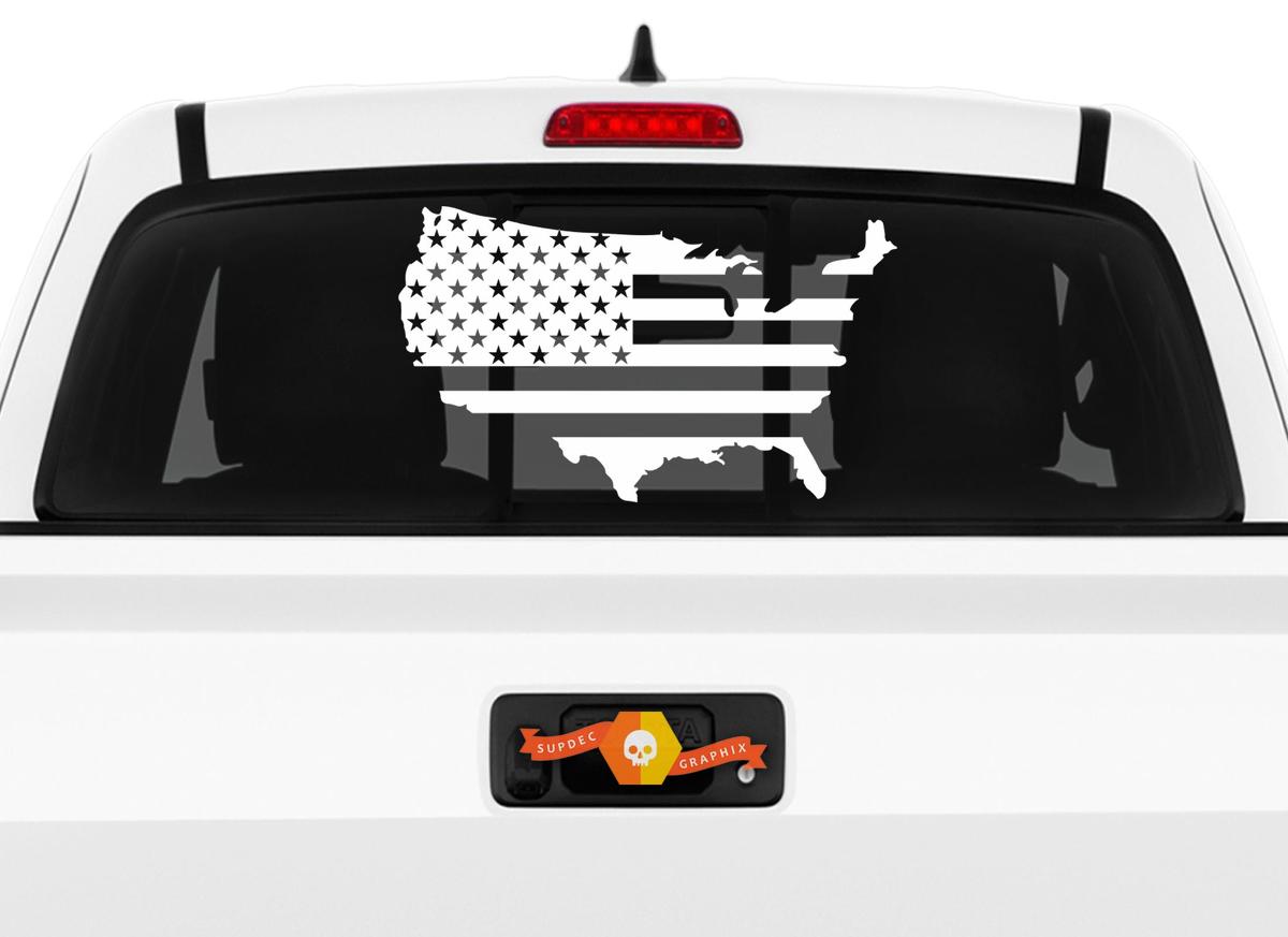 Outline USA Map with American Flag Raer Window Vinyl Decal Fot Trucks