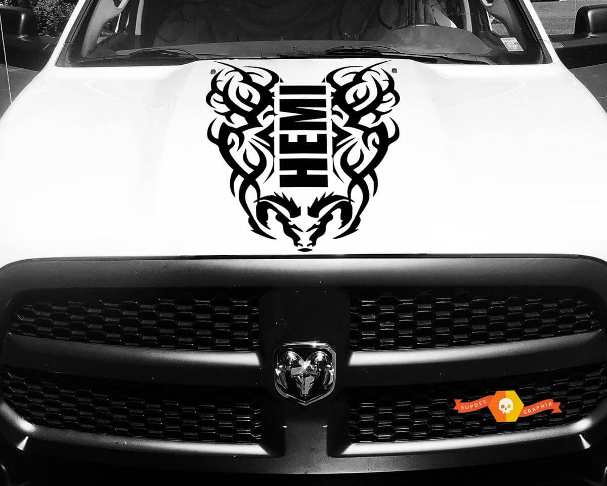 Tribal Style Hemi Hood Vinyl Decal for Dodge Ram 1500