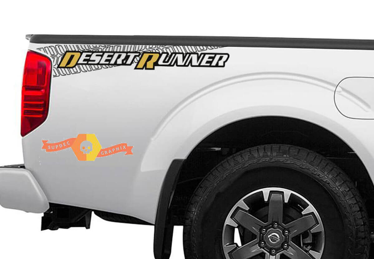 Desert Runner Tire Track Bed Side Vinyl Decal Pair for Nissan Frontier