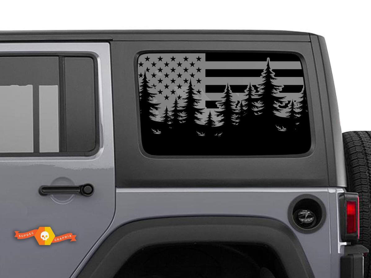 USA Flag Eagle Forest Windscreen Sticker Decal For Jeep Wrangler Rubicon Hardtop JKU JLU 2007-2019 or Tacoma 4Runner Tundra Charger Challenger