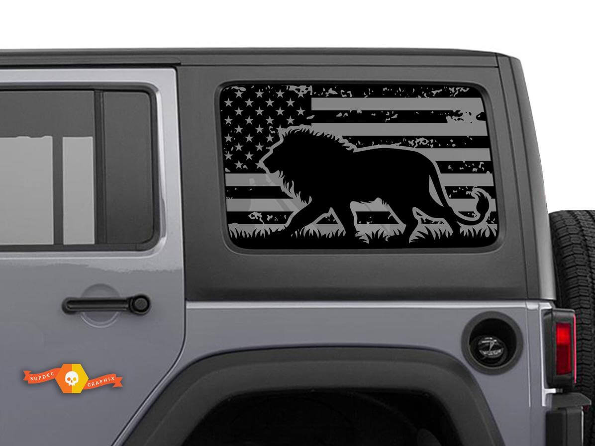 USA Flag Lion Windscreen Sticker Decal For Jeep Wrangler Rubicon Hardtop JKU JLU 2007-2019 or Tacoma 4Runner Tundra Charger Challenger