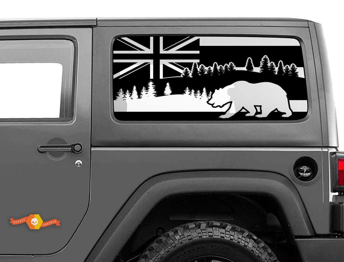Hawaii Flag Bear Forest Windscreen Sticker Decal For Jeep Wrangler Rubicon Hardtop JKU JLU 2007-2019 or Tacoma 4Runner Tundra Charger Challenger