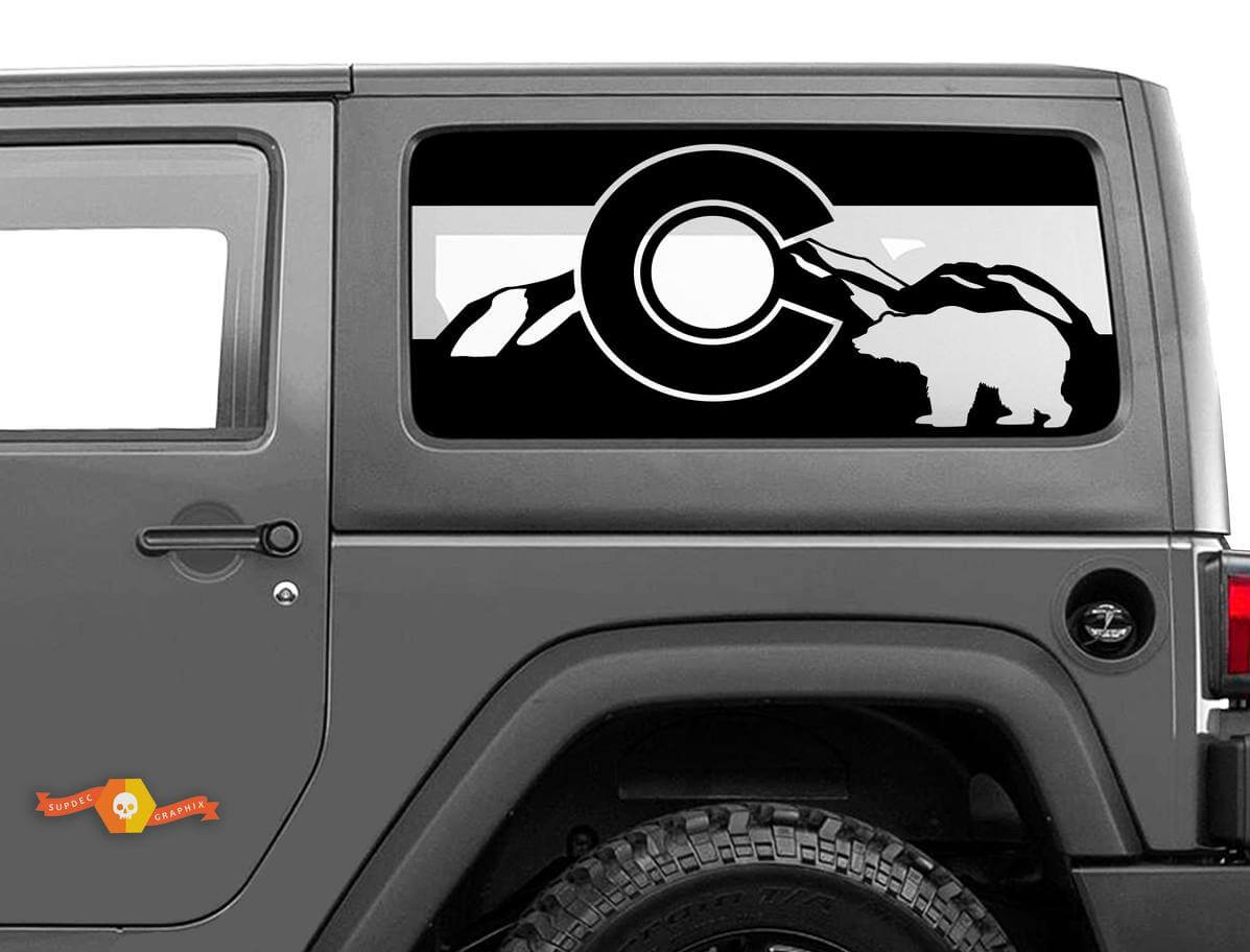 Colorado flag bear mountains windscreen sticker decal for Jeep Wrangler Rubicon Hardtop JKU JLU 2007-2019 or Tacoma 4Runner Tundra Charger Challenger