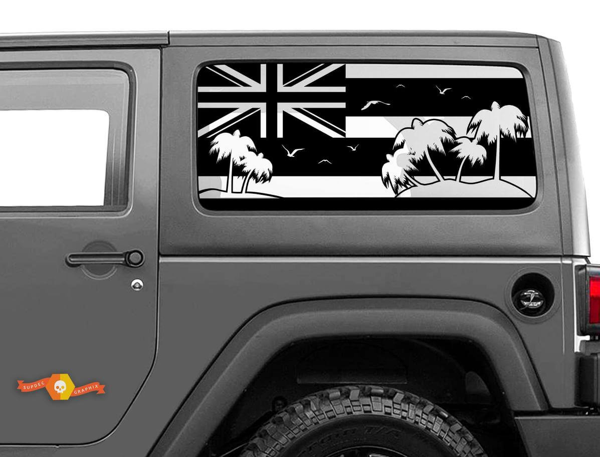 Hawaii Flag Palm Trees Windscreen Sticker Decal For Jeep Wrangler Rubicon Hardtop JKU JLU 2007-2019 or Tacoma 4Runner Tundra Charger Challenger