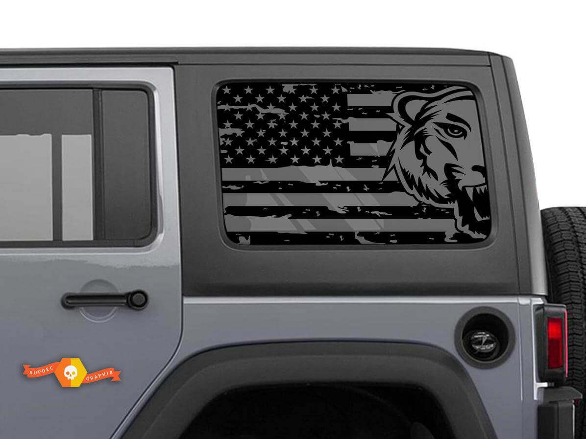 American Flag with Tiger Side Window Jeep Wrangler Rubicon Hardtop Decal Sticker
