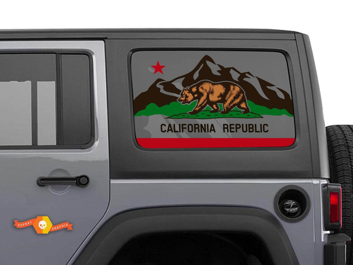 California Republic Mountain Bear Windscreen Sticker Decal For Jeep Wrangler Rubicon Hardtop JKU JLU 2007-2019 or Tacoma 4Runner Tundra Charger Challenger