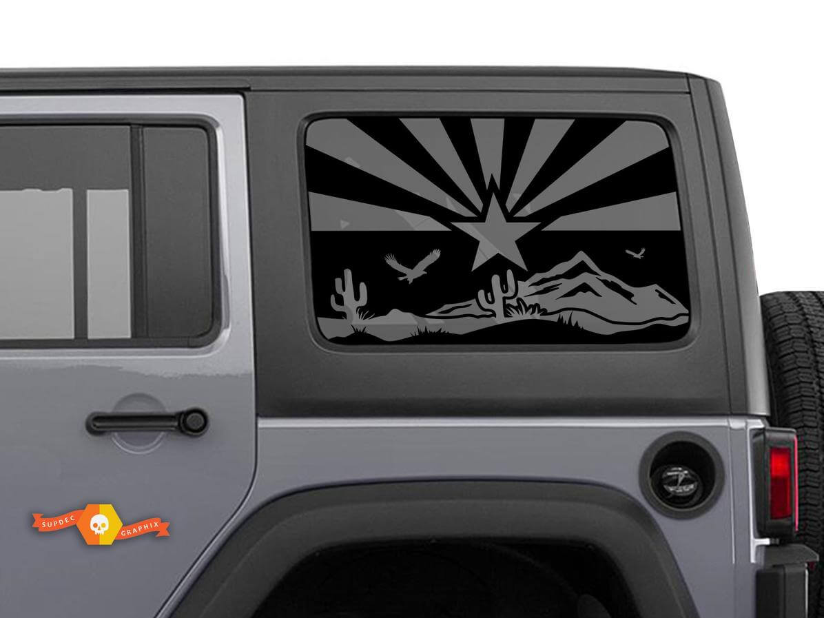 Arizona Flag Desert Scene Decal for Jeep Wrangler Rubicon Hardtop JKU JLU 2007-2019 or Tacoma 4Runner Tundra Charger Challenger