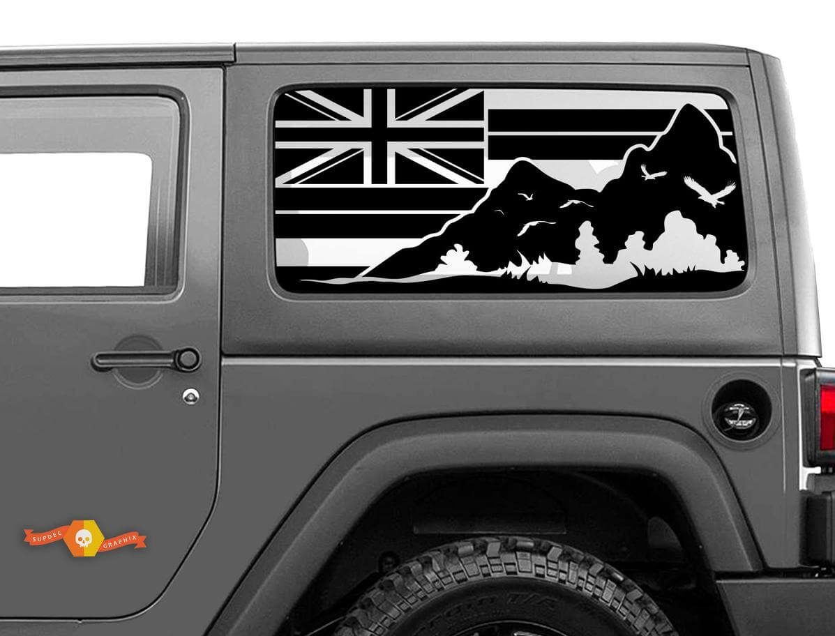 Flag Hawaii Mountains Windscreen Sticker Decal For Jeep Wrangler Rubicon Hardtop JKU JLU 2007-2019 or Tacoma 4Runner Tundra  Charger Challenger