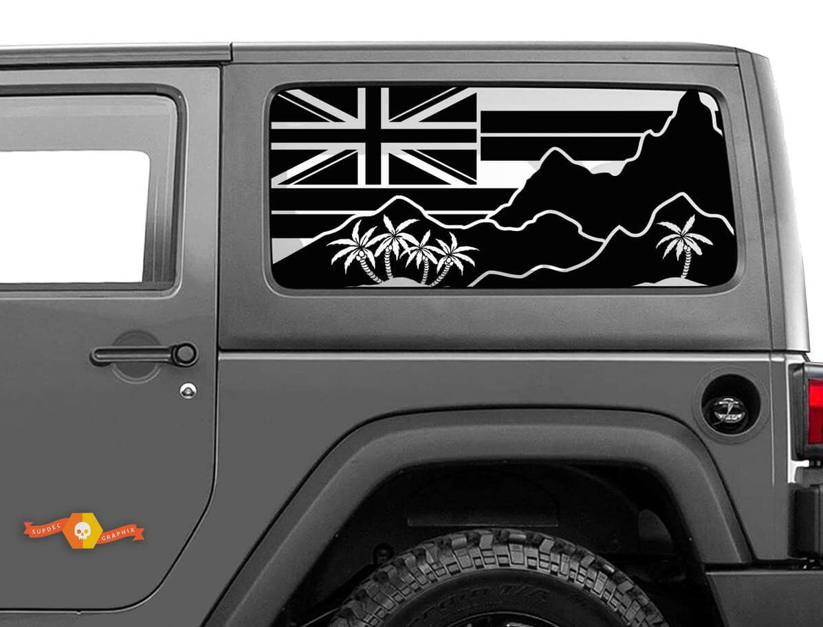 Flag Hawaii Mountains Windscreen Sticker Decal For Jeep Wrangler Rubicon Hardtop JKU JLU 2007-2019 or Tacoma 4Runner Tundra Charger Challenger