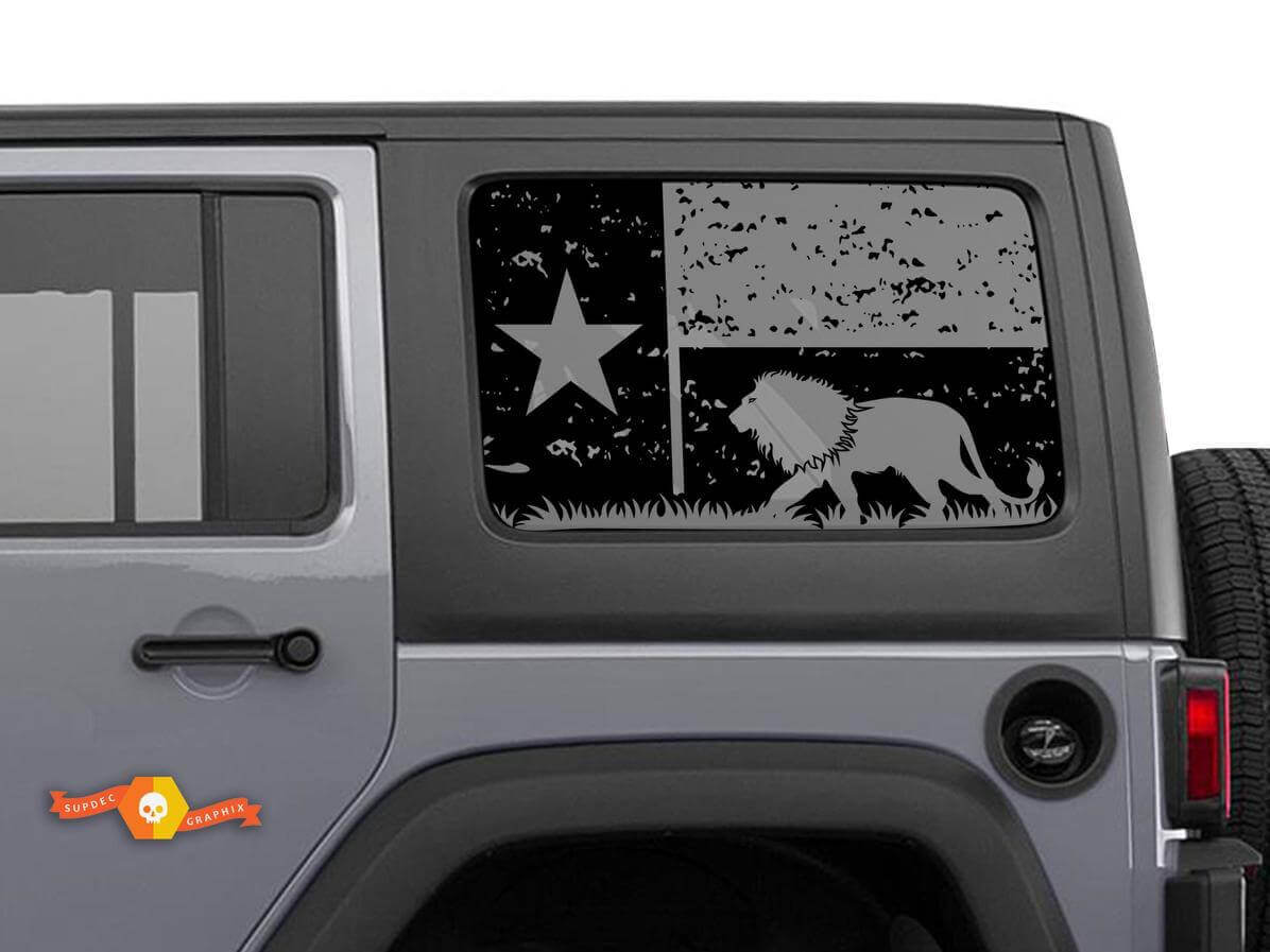 Hardtop Texas Flag Lion Mountains Destroyed Windscreen Decal Sticker for Jeep Wrangler Rubicon JKU JLU 2007-2019 or Tacoma 4Runner Tundra Charger Challenger
