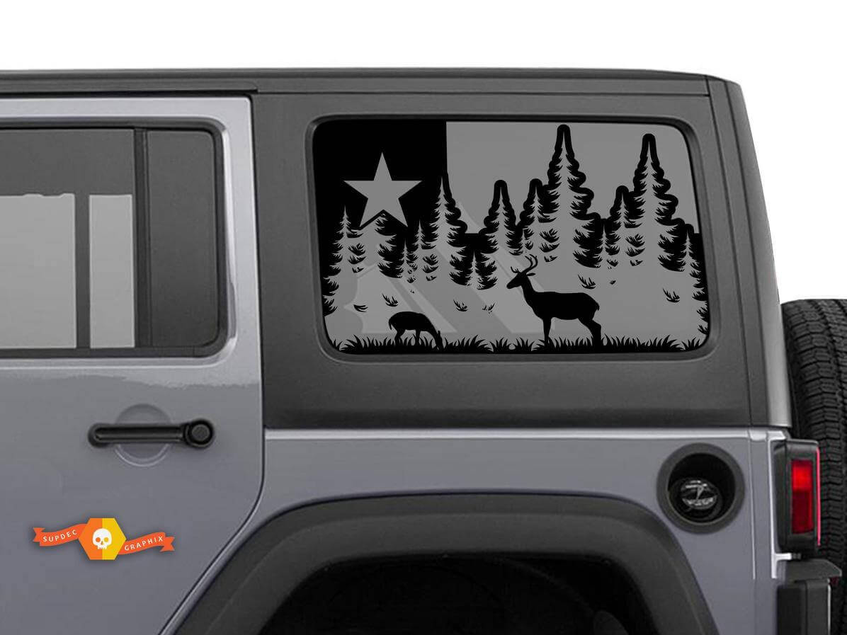 Deer and Forest Texas Flag Decal for Jeep Wrangler Rear Window Design
