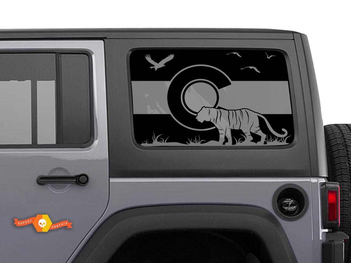 Hardtop Flag Colorado Tiger Mountains Windscreen Sticker Decal For Jeep Wrangler Rubicon JKU JLU 2007-2019 or Tacoma 4Runner Tundra Charger Challenger