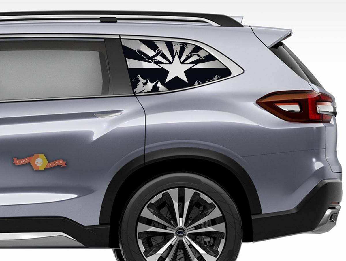 Suba Ascent Forester Hardtop USA Flag Mountains Flag Arizona Windshield Sticker Decal JKU JLU 2007-2019 or Tacoma 4Runner Tundra Dodge Challenger Charger Wrangler Rubicon - 104
