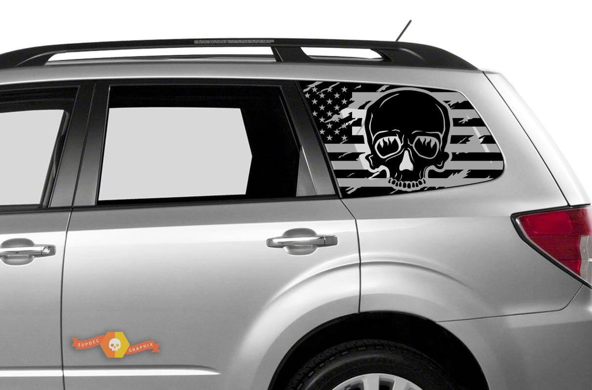 Suba Ascent Forester Side Window American Flag Skull Decal Sticker
