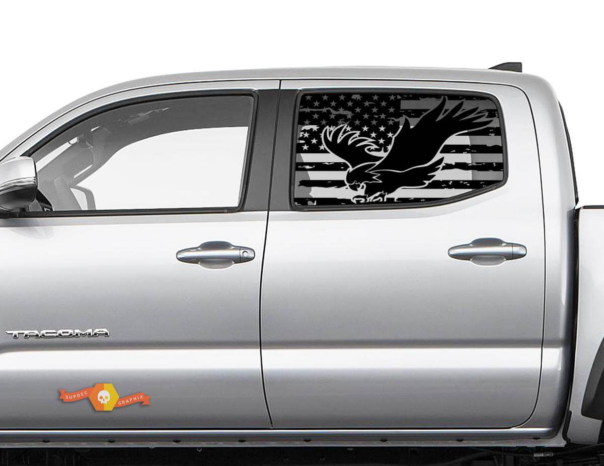 Toyota Tacoma 4Runner Tundra Hardtop USA Flag Forest Eagle Windshield Sticker Decal JKU JLU 2007-2019 or  Dodge Challenger Charger Suba Ascent Forester Wrangler Rubicon - 114

