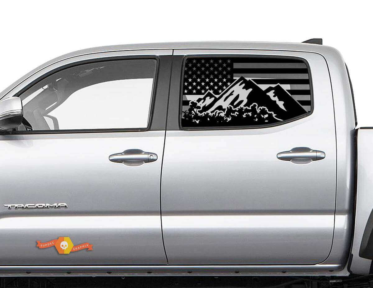 USA Flag Mountain Side Window Vinyl Decal for Toyota Tacoma