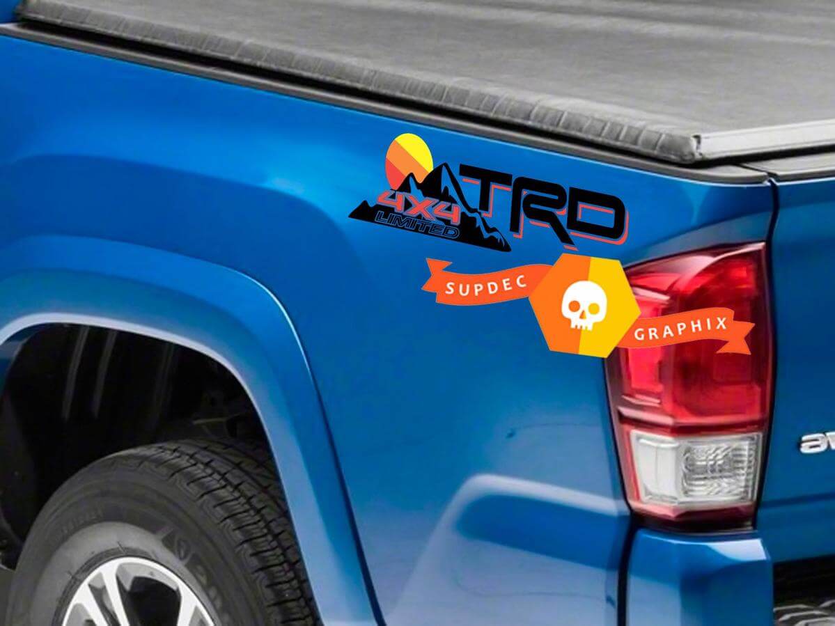 TRD Mountains Vintage Sunset Logo Bed Side Vinyl Stickers Decal For Toyota Tacoma Tundra FJ Cruiser