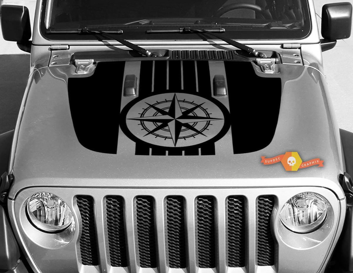 Military Compass Wind Rose Bonnet Vinyl Decal Sticker Graphics Kit 2 for Jeep Gladiator JT Wrangler JL JLU