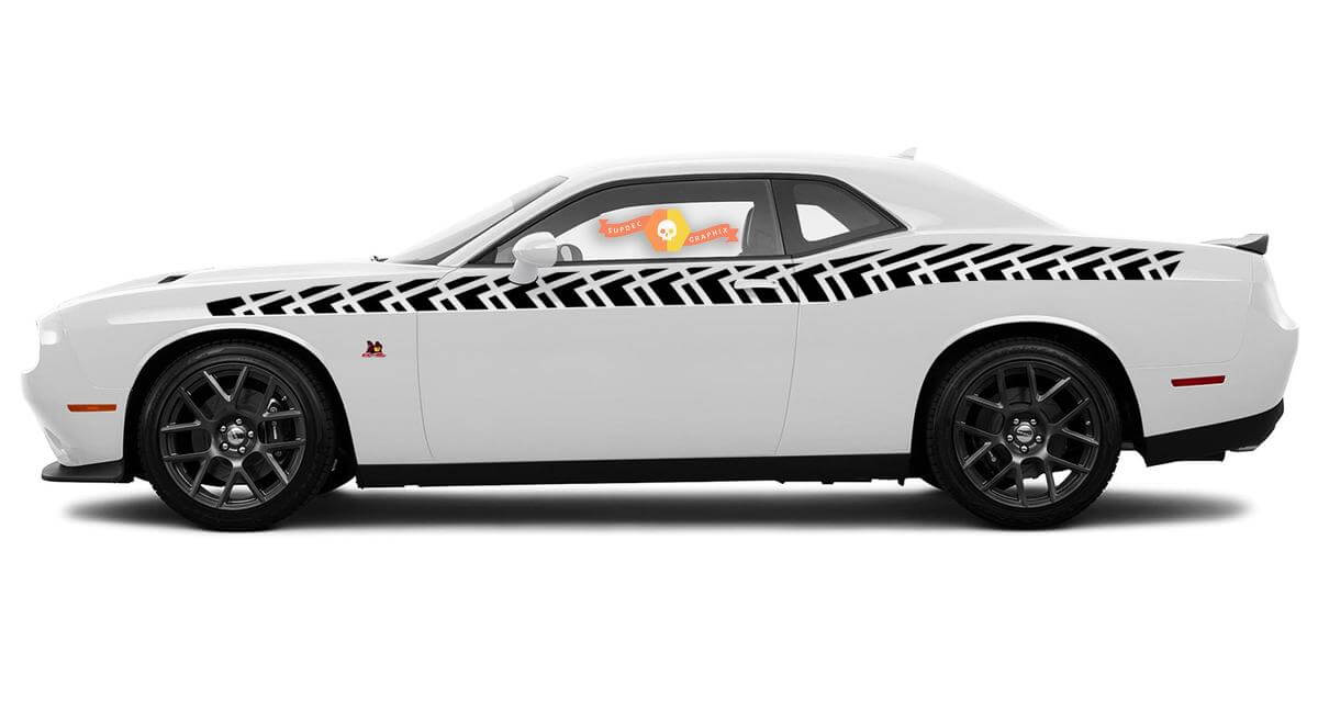 Pair of Dodge Challenger Full Length Style Bodyline Strobe Racing Stripe Kit for 2008 & Up

