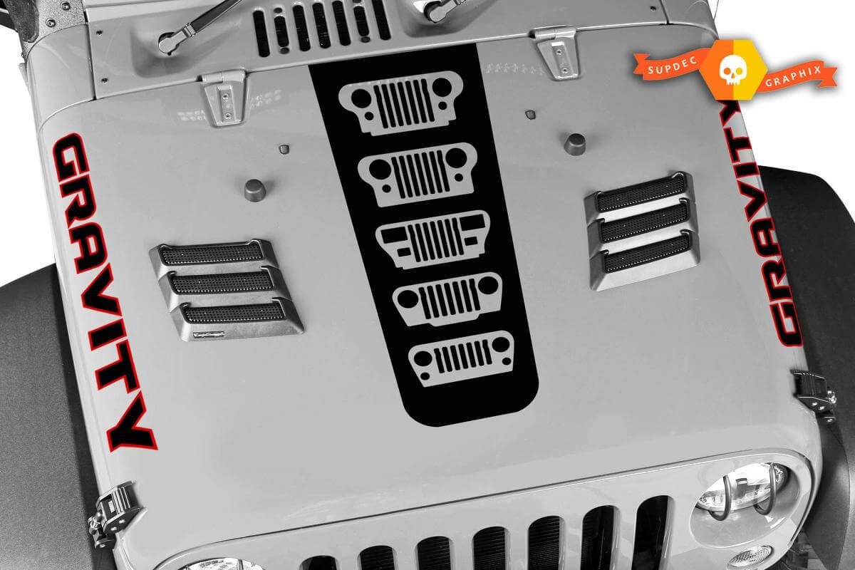Gravity Grille Evolution Hood and Side Decal Kit for Jeep Wrangler and Gladiator