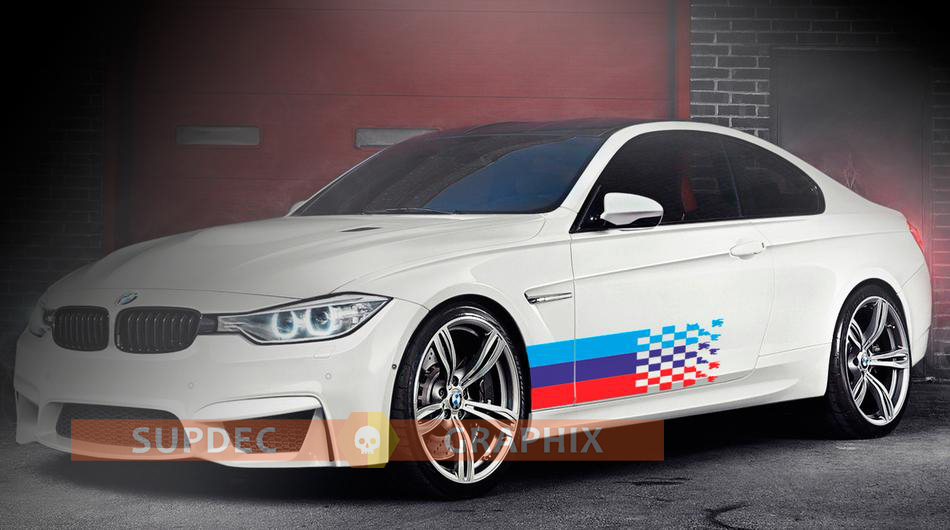 M Style Checkered Flag Side Vinyl Decal Sticker for BMW M2