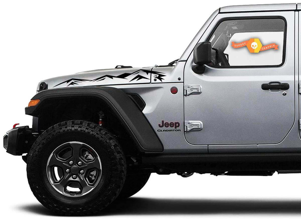Mountains Bonnet Vinyl Sticker Decal 6 for Jeep Wrangler Gladiator Rubicon JT JL JLU