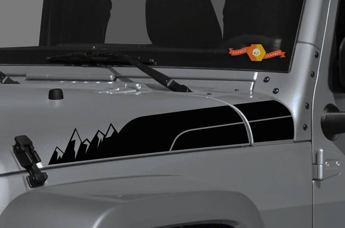 New Jeep Wrangler Gladiator JT JL JLU Rubicon Hood Forest Mountain Range Vinyl Sticker Decal Graphic kit for 2018 2021
