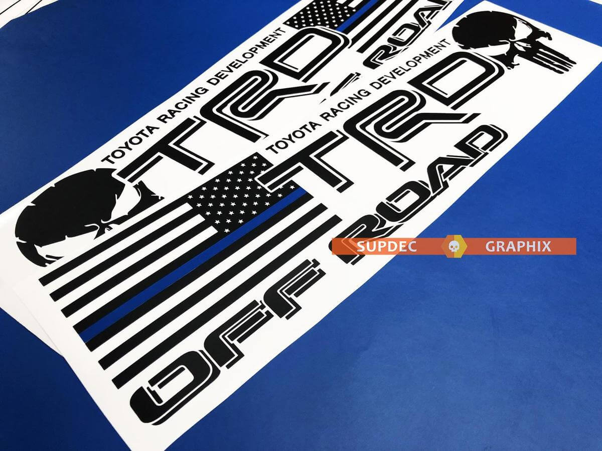 TRD-Style USA Flag Punisher Skull Vinyl Decal Kit for Toyota Tacoma Tundra FJ Cruiser