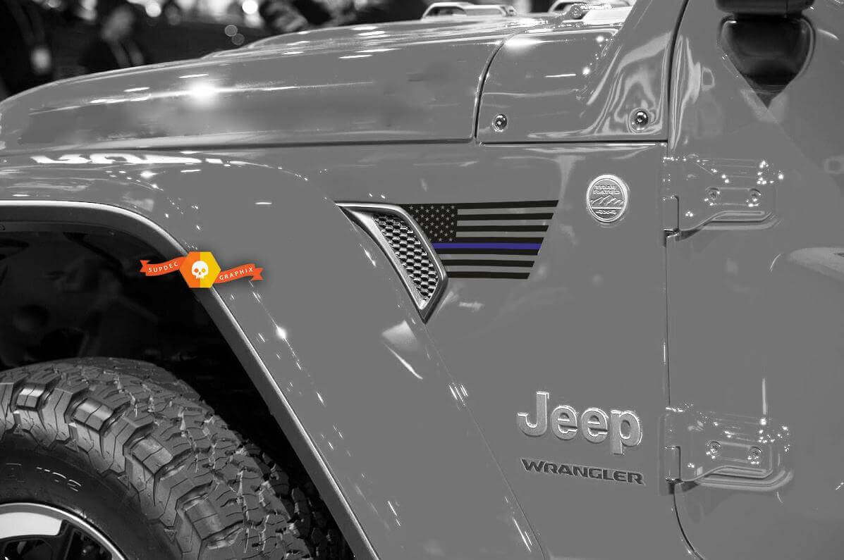 USA Flag Blue Line Vent Fender Vinyl Decal Sticker for Jeep Wrangler 2018-2021