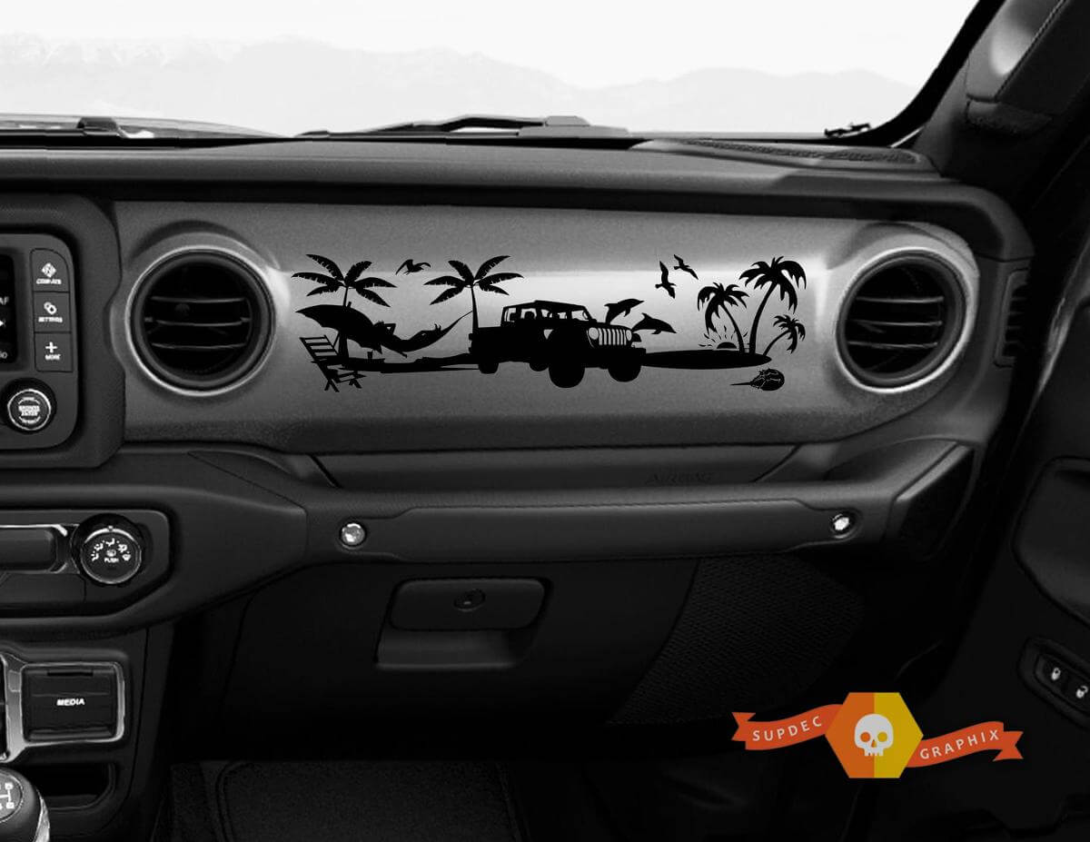 Dashboard Beach Scene Vinyl Sticker Decal for Jeep JT Rubicon Gladiator